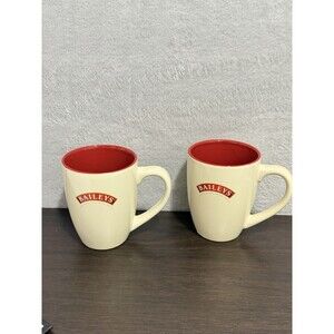 Baileys Irish Cream Coffee Mugs Set of 2 R.A. Bailey Signature Red Cream Barware